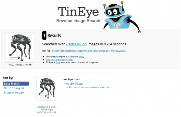 Reverse Image Searching with TinEye