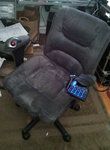 Chair with Logitech Rollerball mouse and Razer Nostromo glued to the armrests