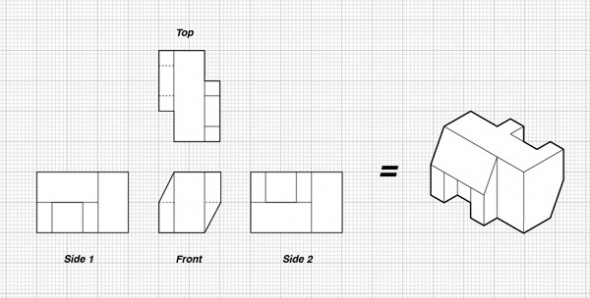 Top, Front & 2-Side Orthographics